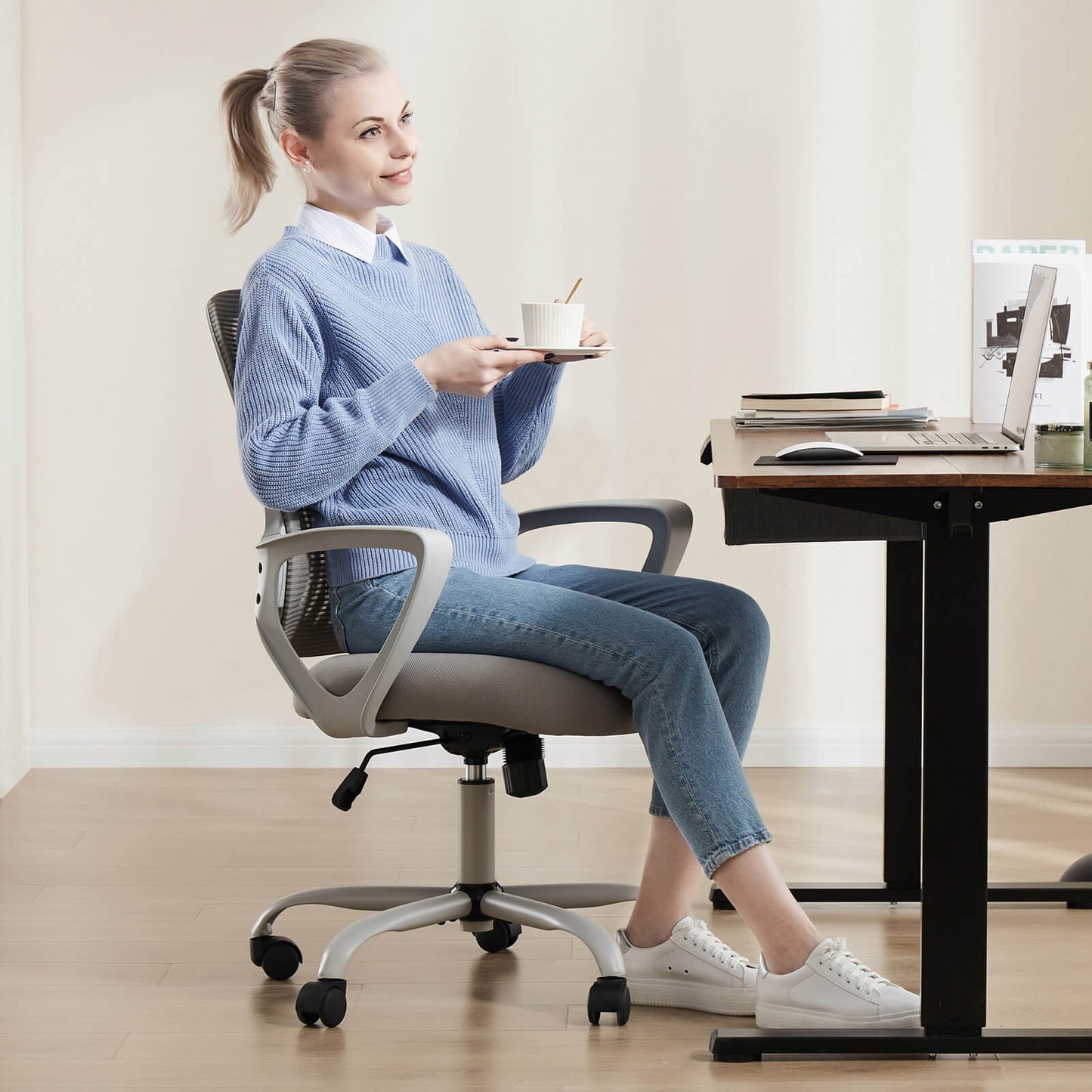 Sweetcrispy Office Chair with Lumbar Support and Armrests