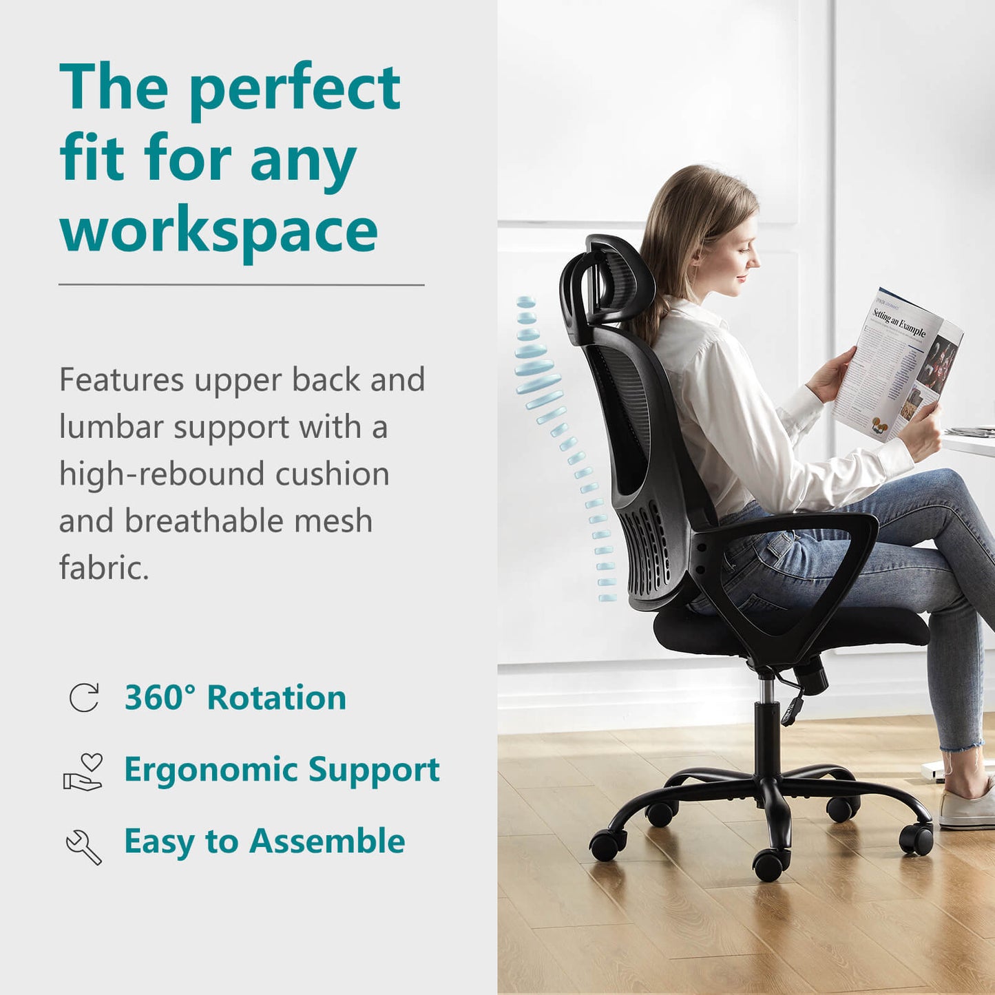 Sweetcrispy Office Chair High Back with Adjustable Headrest for Office