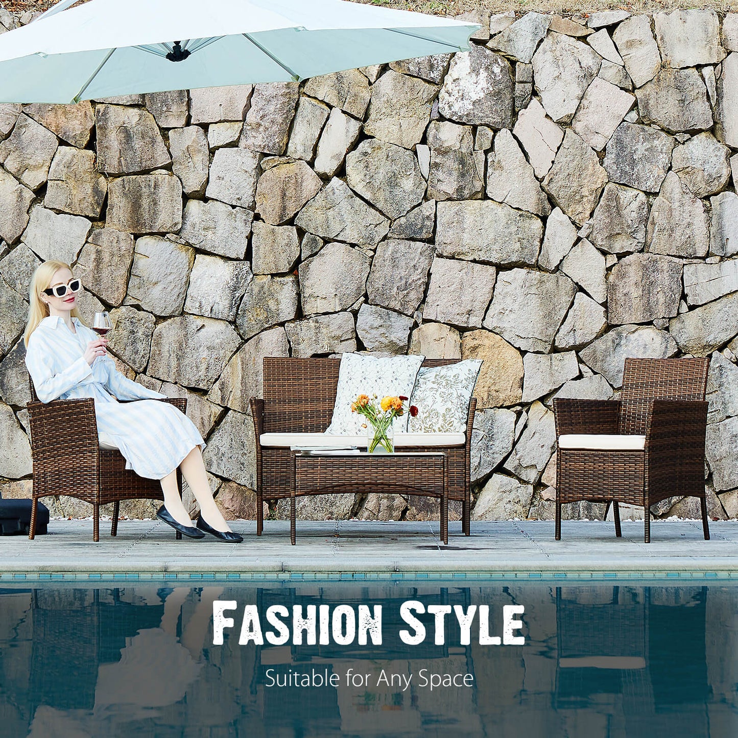 Sweetcrispy Rattan Set for Patio Relaxation