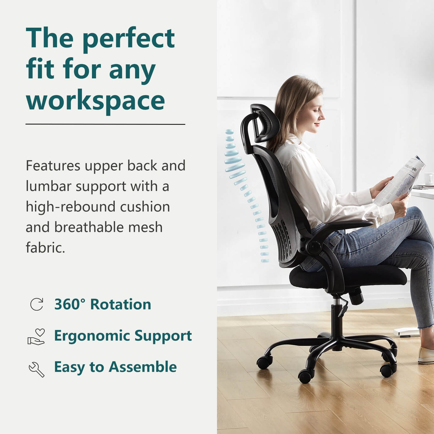 Sweetcrispy Office Chair High Back with Adjustable Headrest for Office