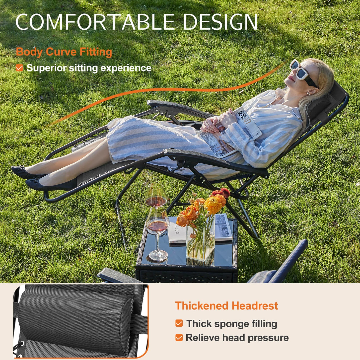 Sweetcrispy Portable Camping Folding Chaise Lounge Chair（Set of 2）