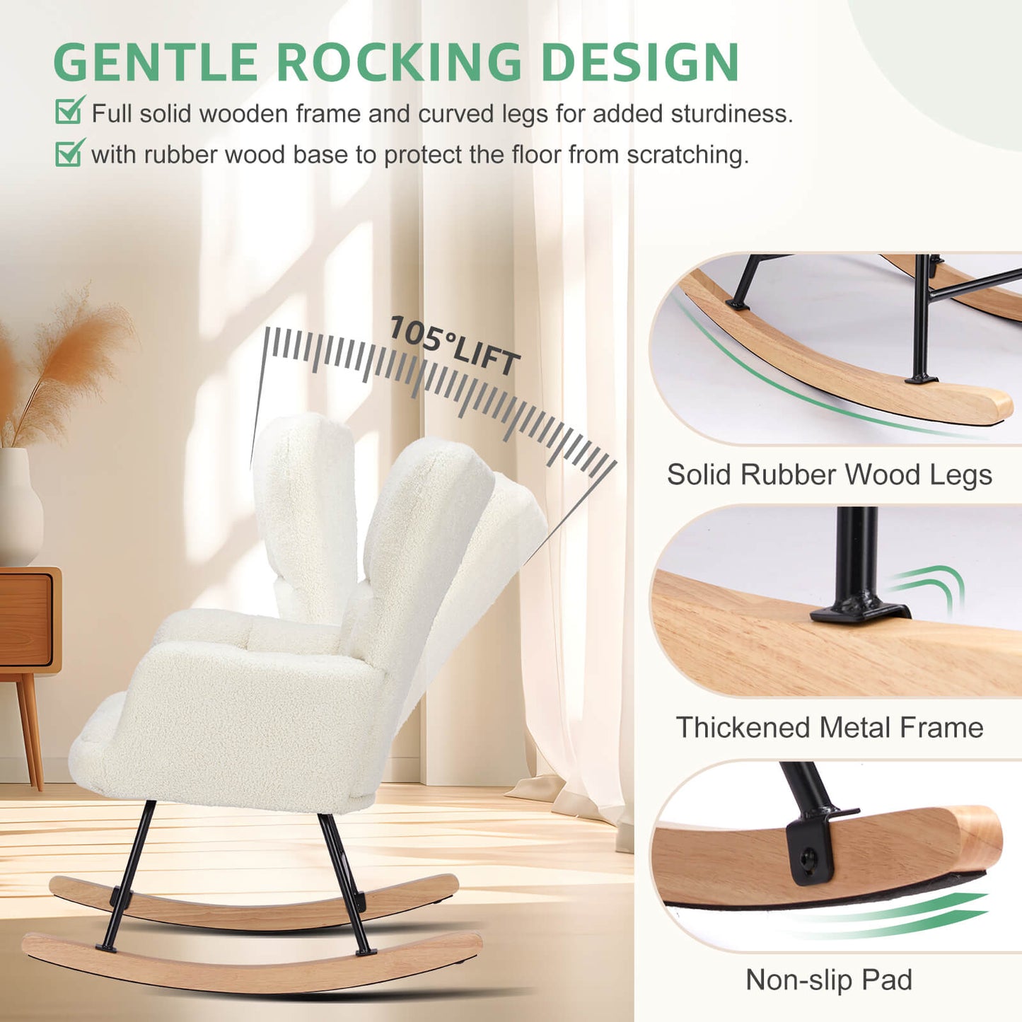 Sweetcrispy Rocking Chair Soft and Thick Patio Chairs Rockers