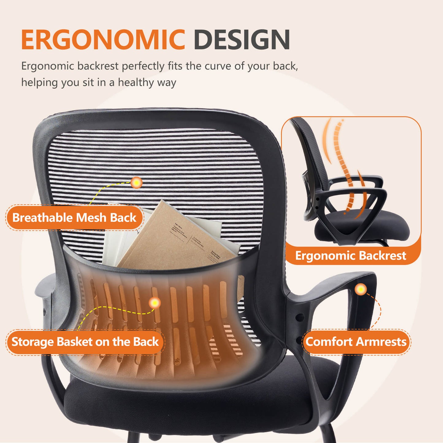 Sweetcrispy Office Chair with Armrests