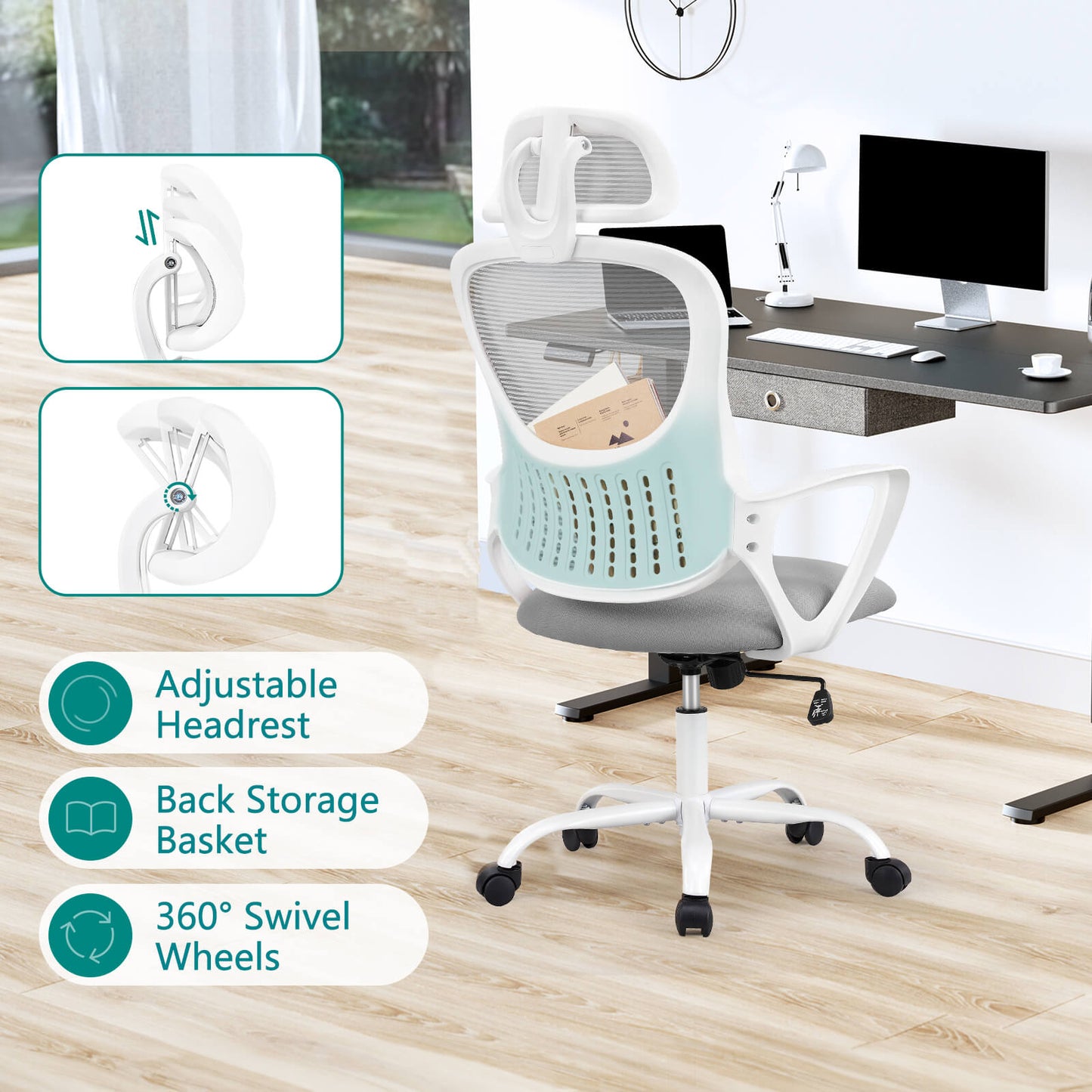 Sweetcrispy Office Chair High Back with Adjustable Headrest for Office