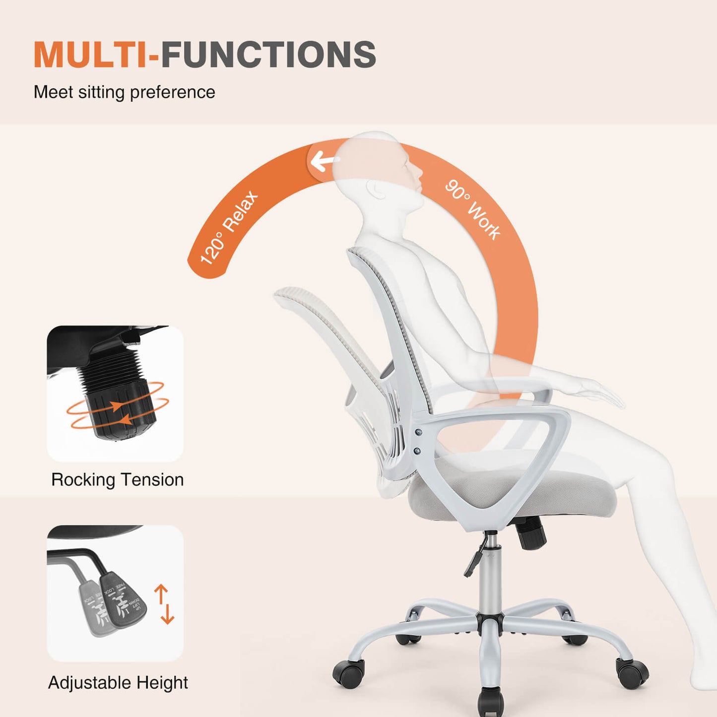 Sweetcrispy Office Chair with Lumbar Support and Armrests