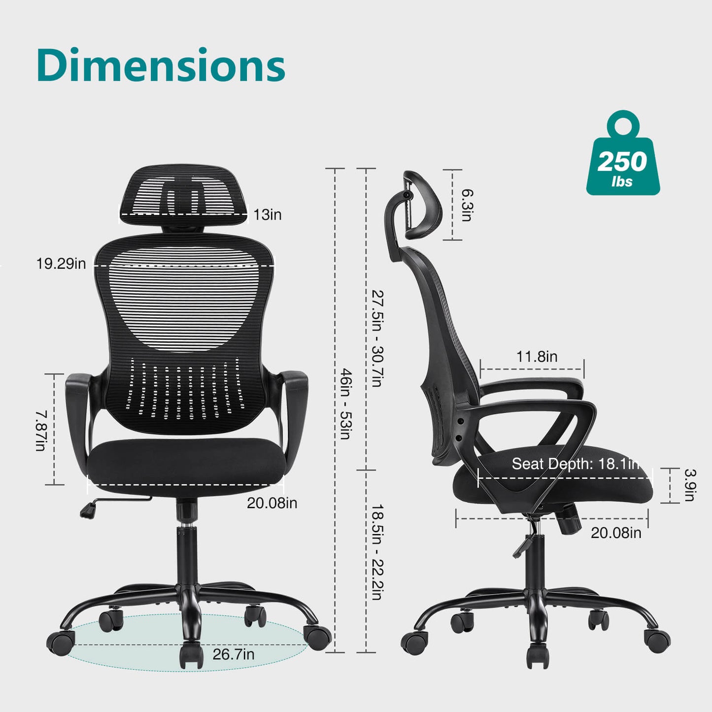 Sweetcrispy Office Chair High Back with Adjustable Headrest for Office