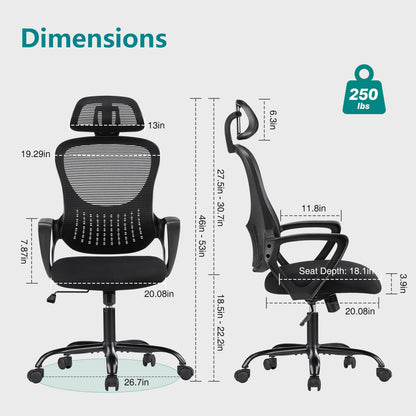 Sweetcrispy Office Chair High Back with Adjustable Headrest for Office