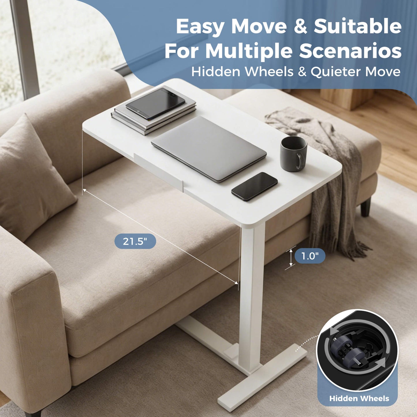 Sweetcrispy Adjustable Standing Desk with Tilting Top, Ideal for Use Next to a Sofa or Bed