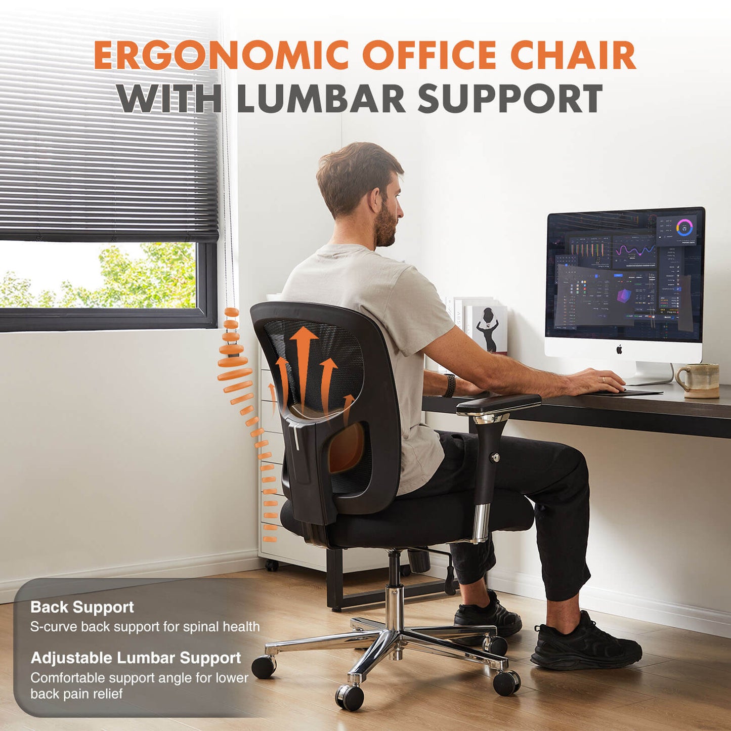Sweetcrispy Office Chair with Adjustable Lumbar Support Oversized Cushion