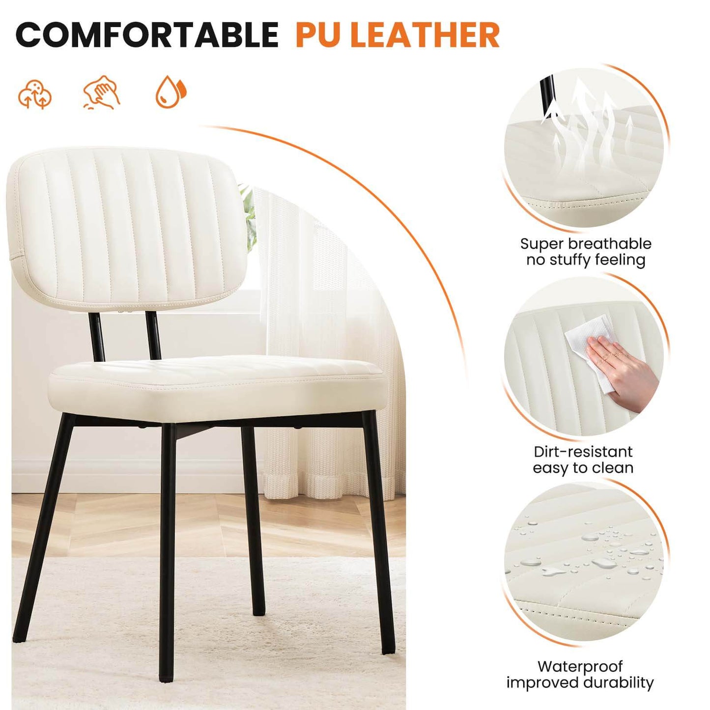 Sweetcrispy Dining Chair 2 Piece Faux Leather Cushion Set for Dining Room
