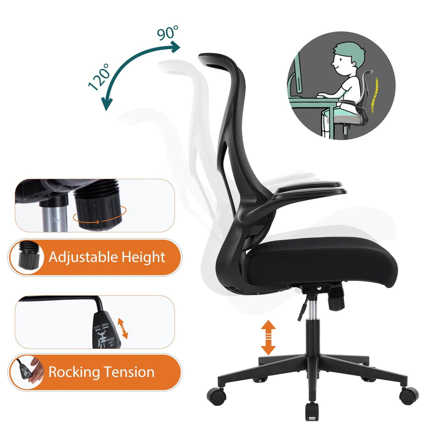 Sweetcrispy Computer Chair Mesh Back for Home Office