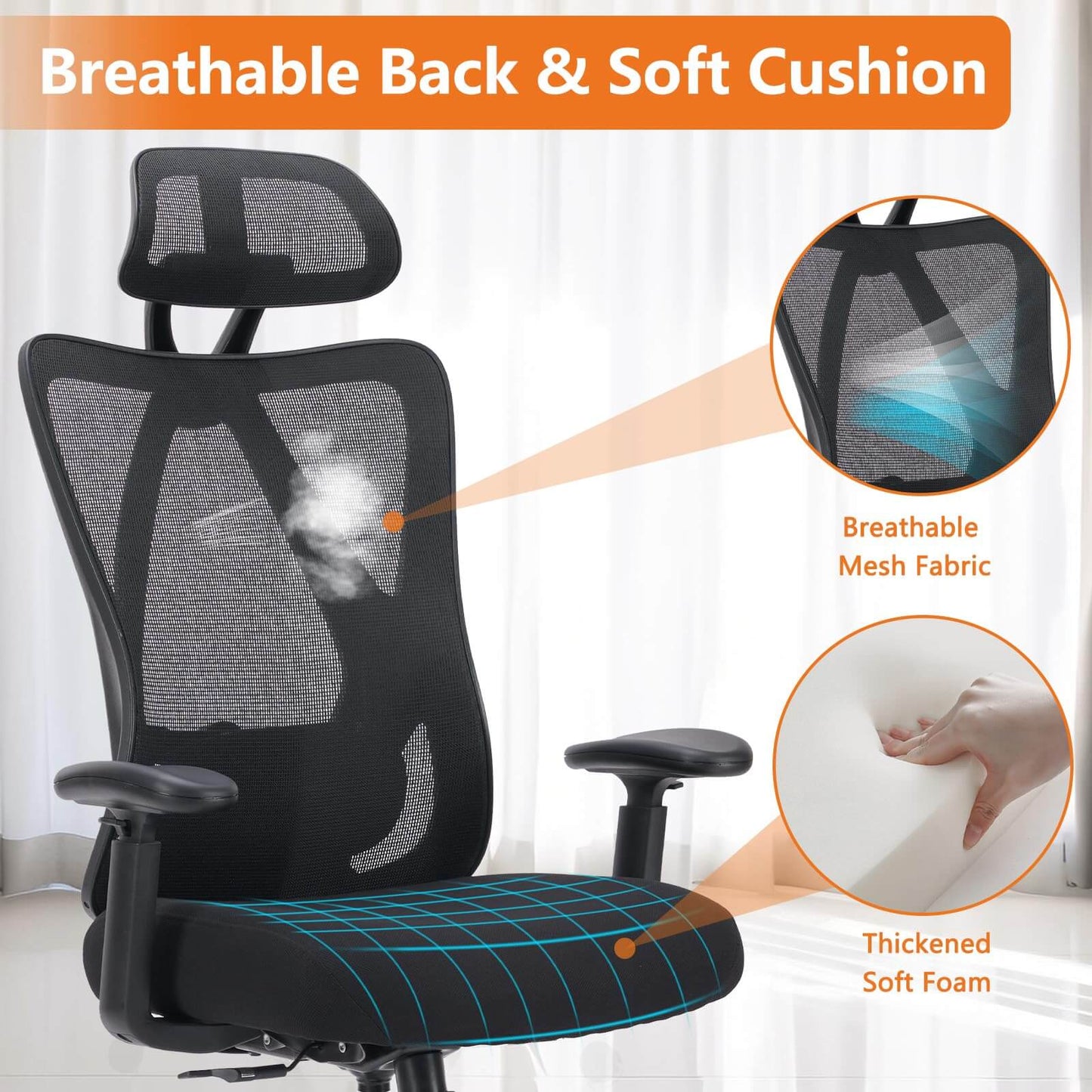 Sweetcrispy Office Chair Tilts 135° for Home and Office