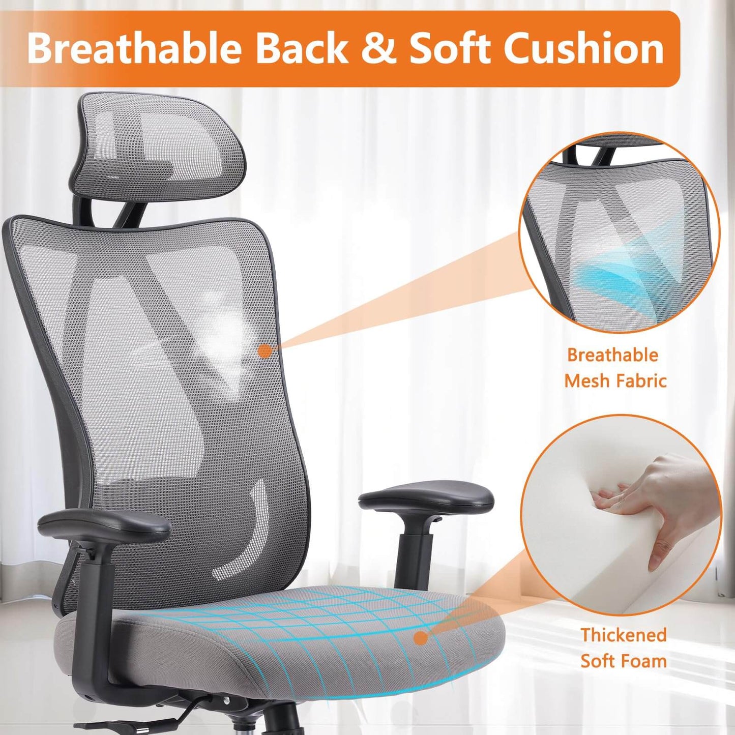 Sweetcrispy Office Chair Tilts 135° for Home and Office