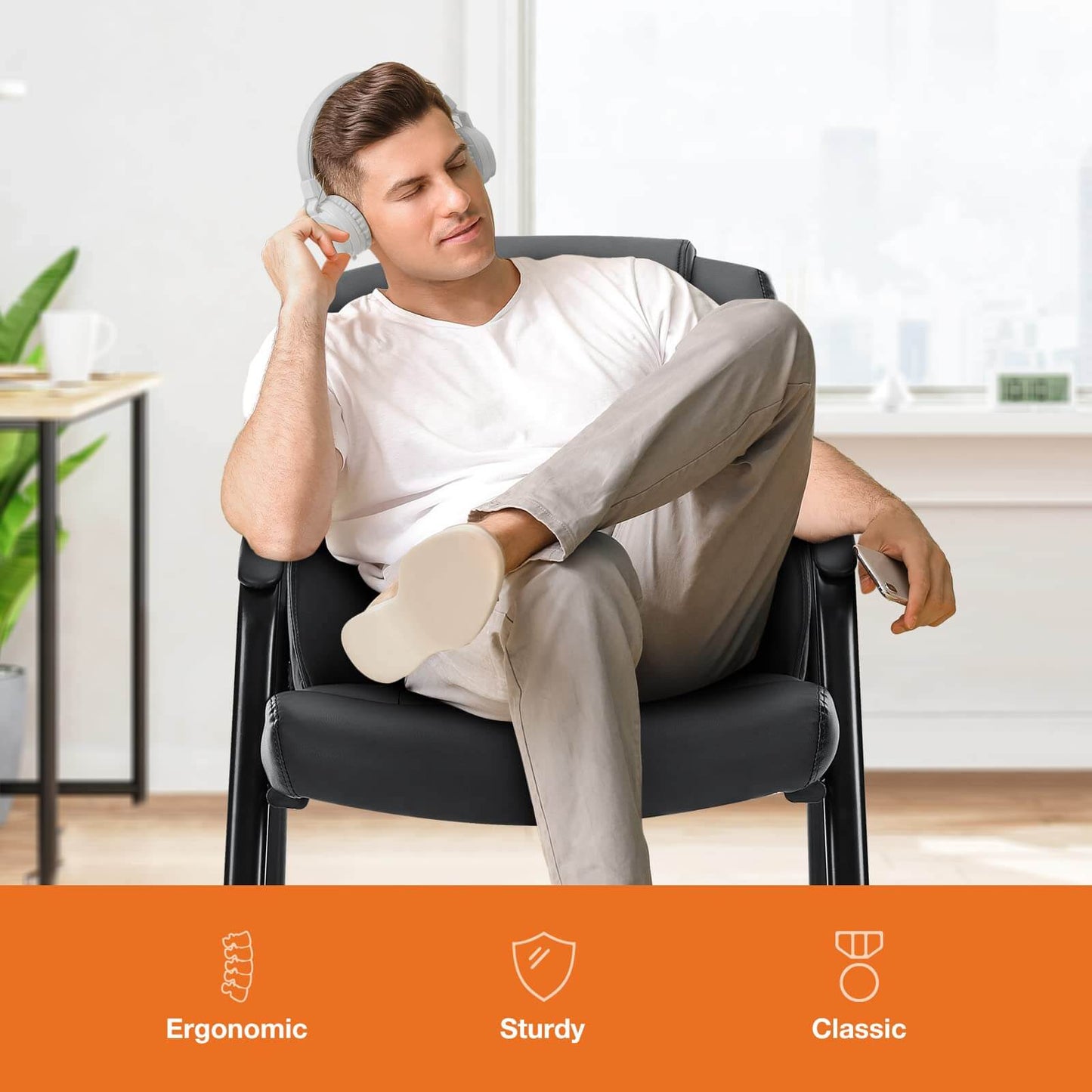 Sweetcrispy Reception Chair with Armrests for Meeting Rooms